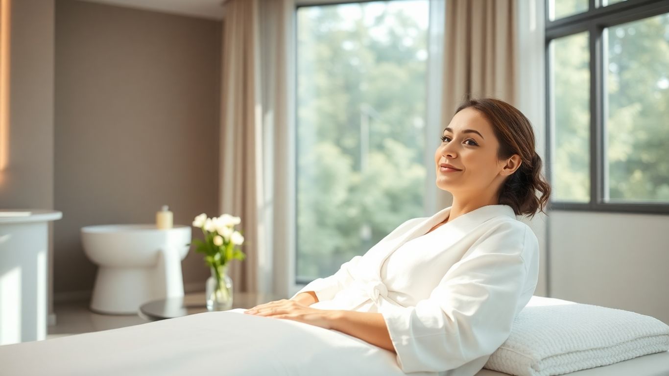 Serene medspa interior with a relaxed patient.