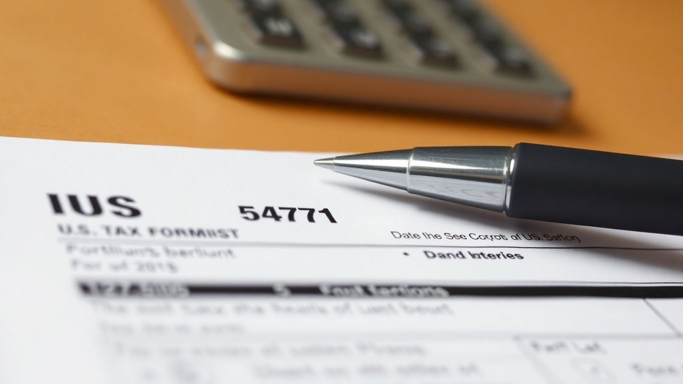 IRS Form 5471 tax document with a pen.