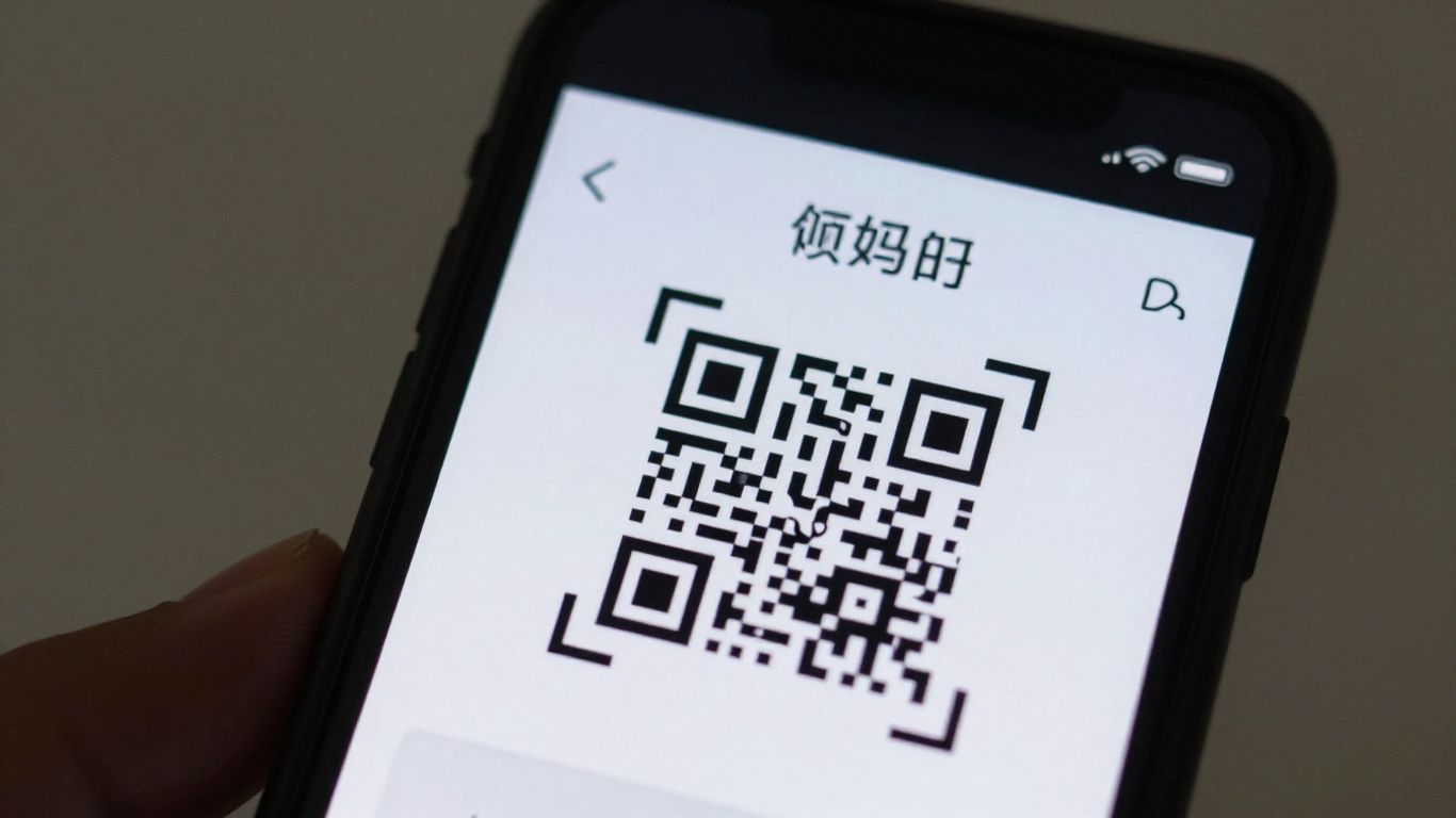 Smartphone screen with QR code scanner interface.