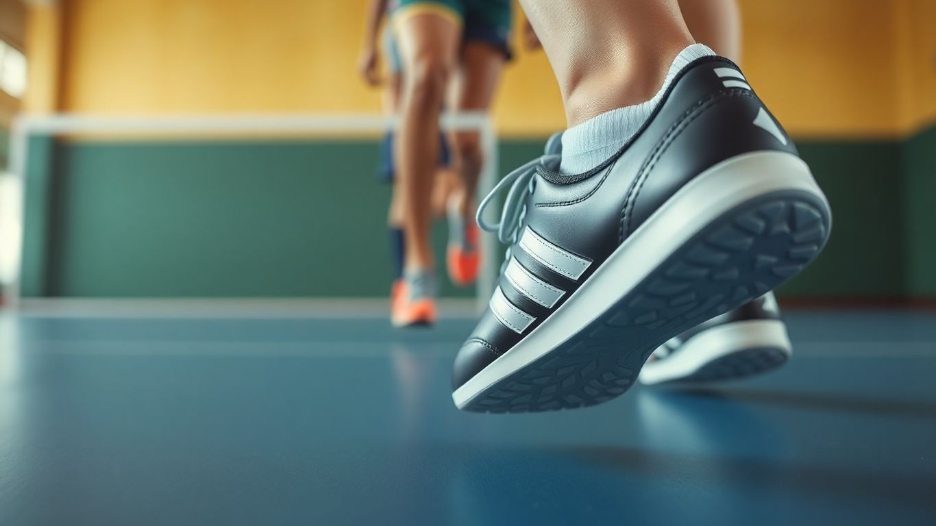 Women's indoor soccer shoes on court