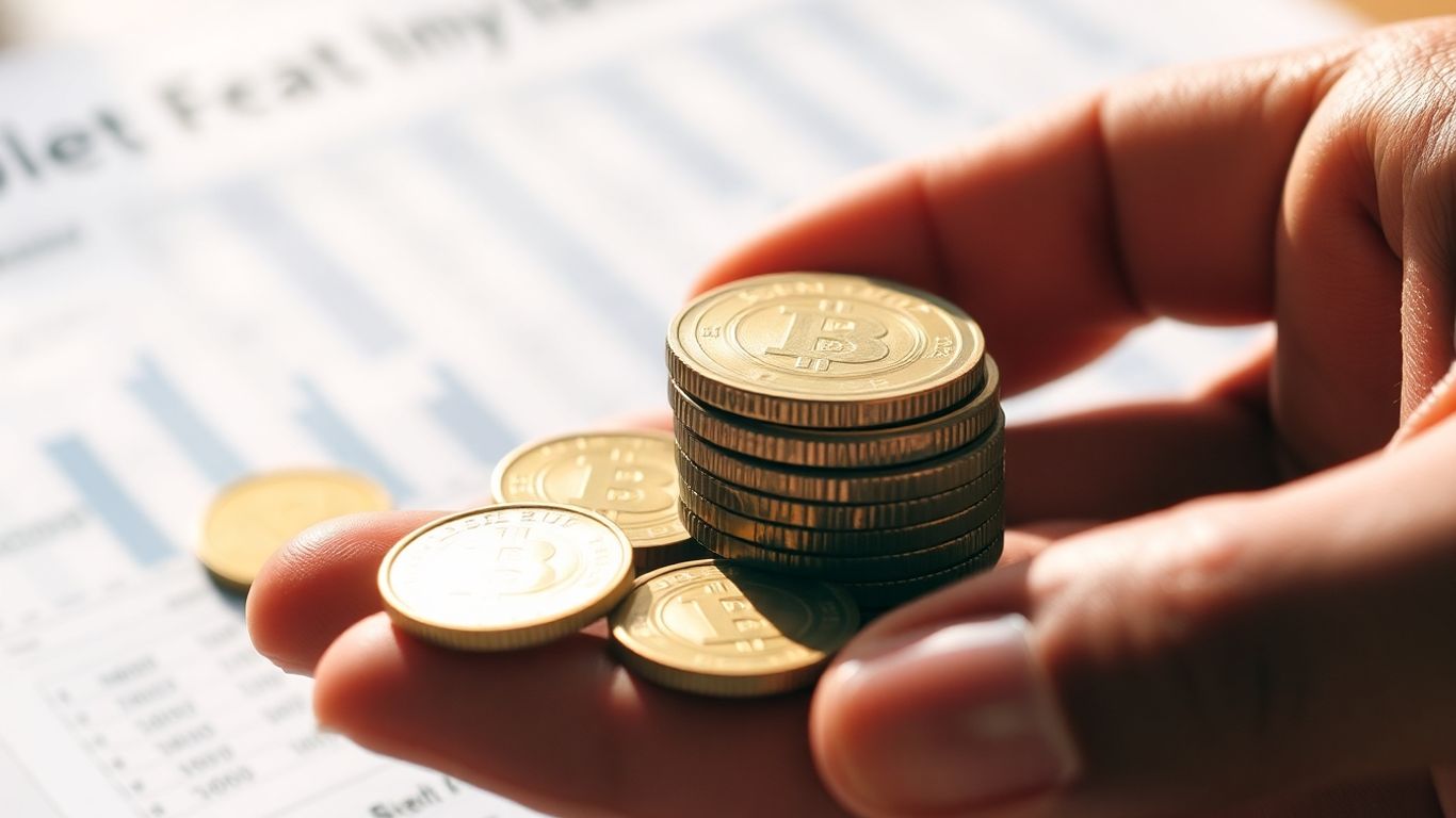 Hand holding coins, financial growth concept.