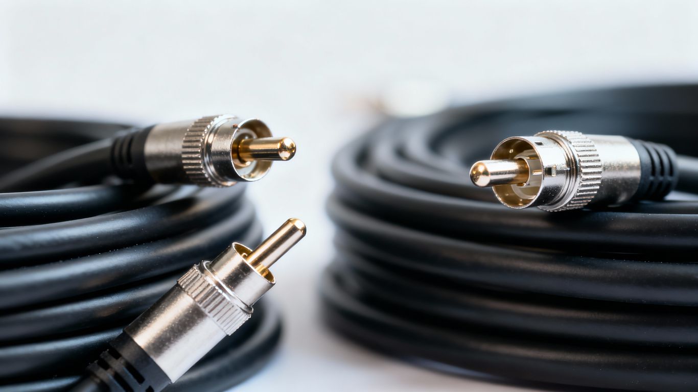 Various coaxial cables with different connectors.