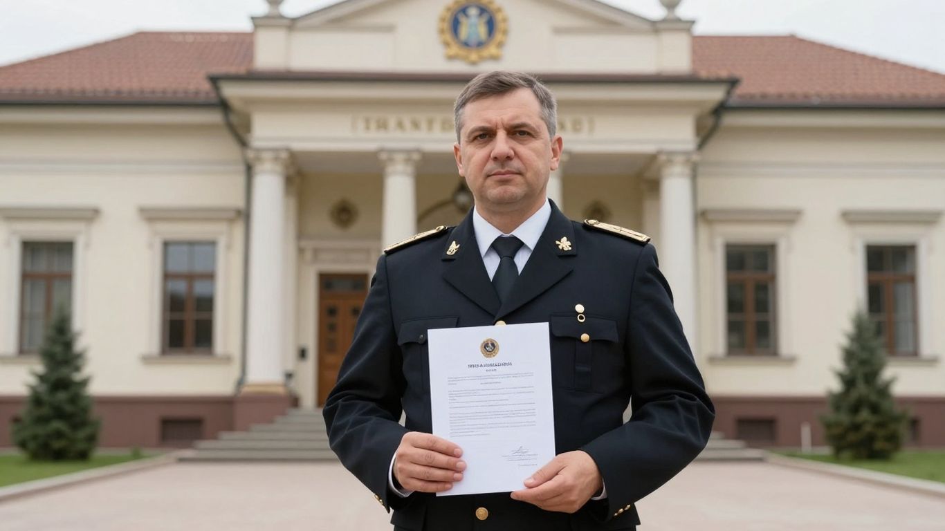 Prefectul în fața unei clădiri administrative județene.