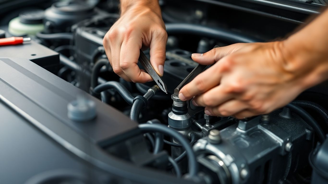 Mechanic working on a car engine