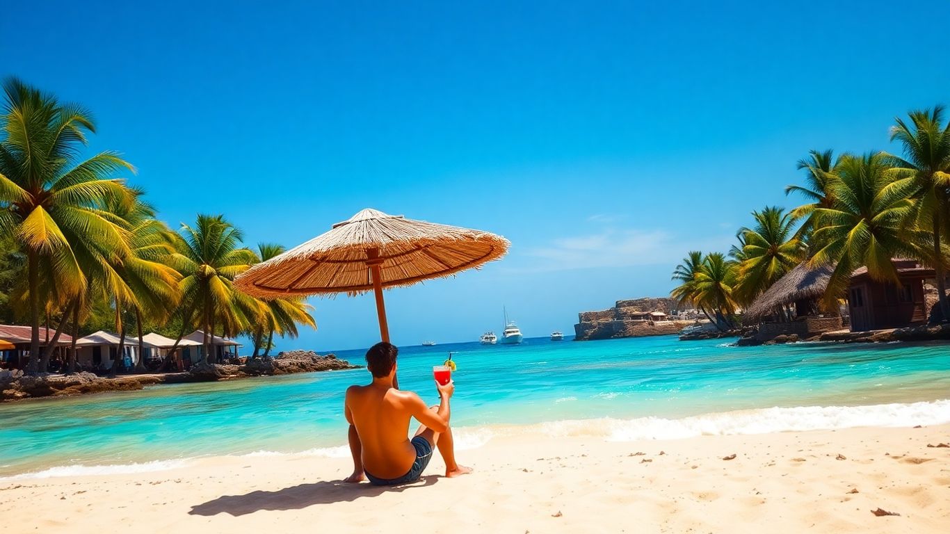 Cape Verde beach with turquoise sea and palm trees