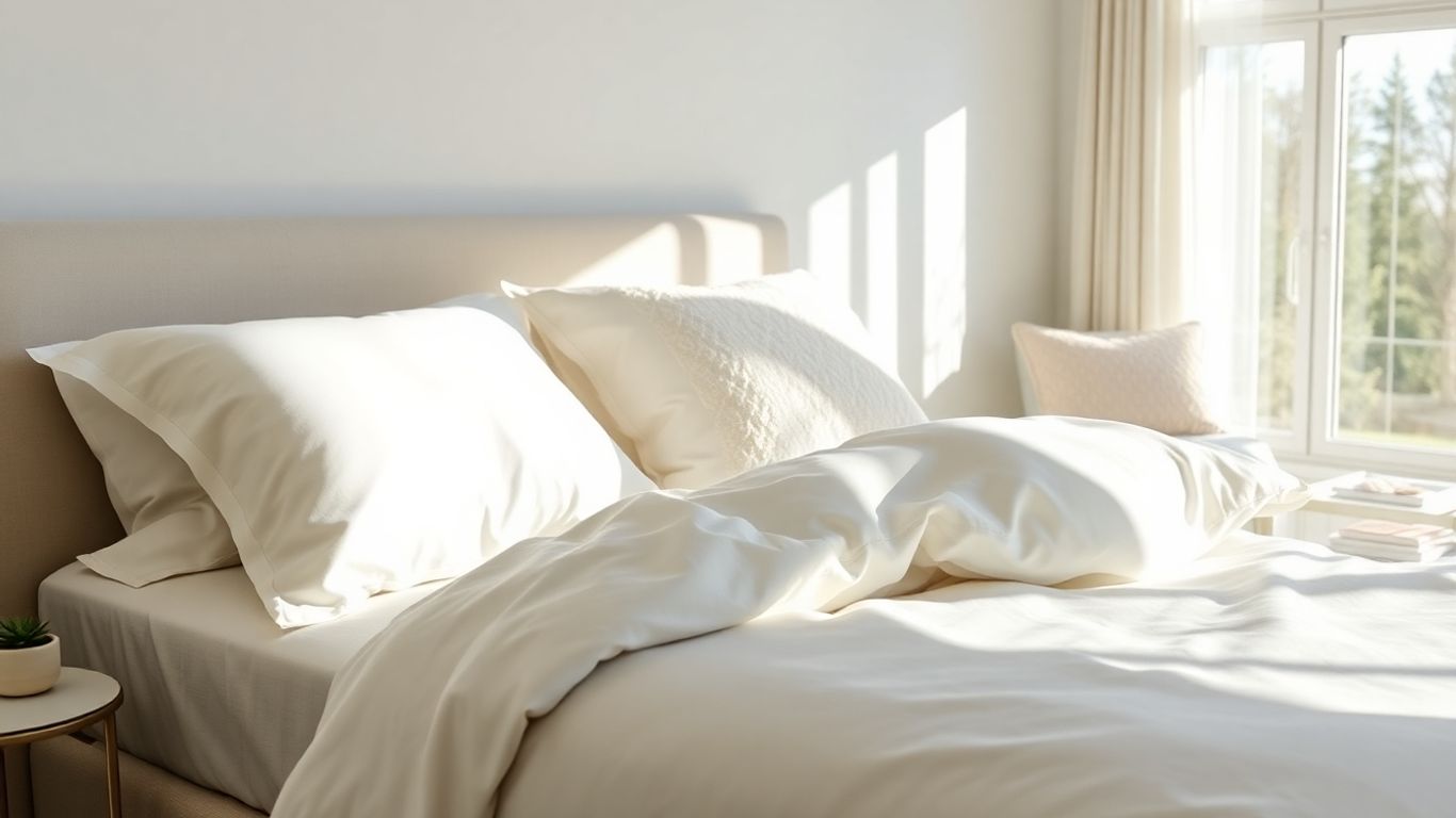 White percale bedding set in sunlit modern bedroom
