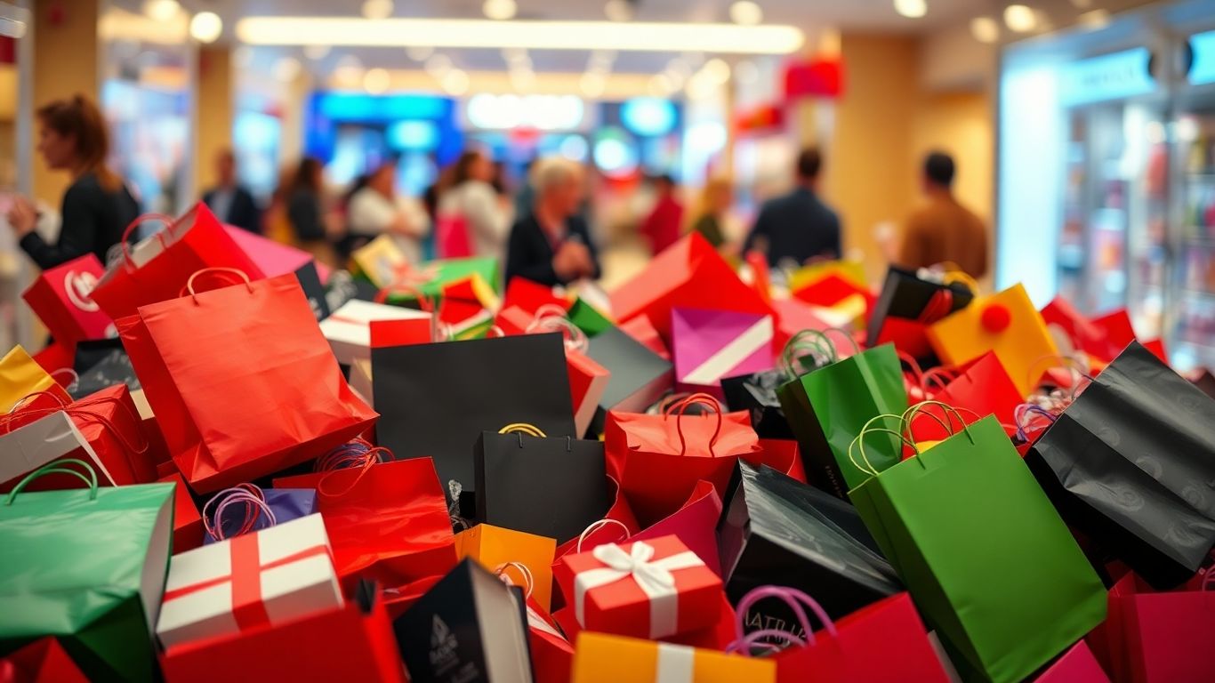 Ofertas de Black Friday 2025 com sacolas de compras.