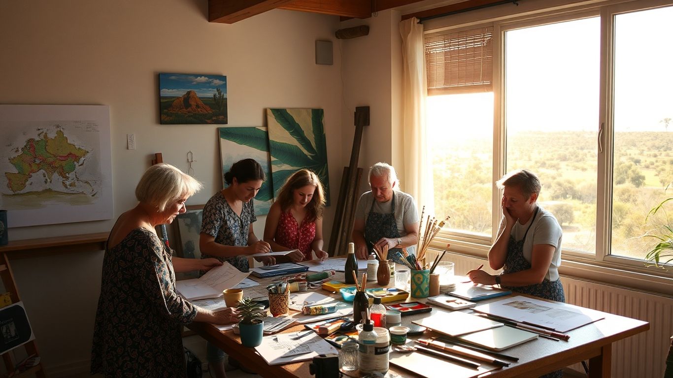 Australian artists working on creative projects together.