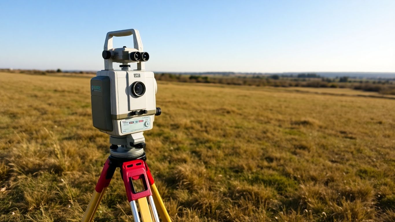 Topograf verificând limitele unui teren