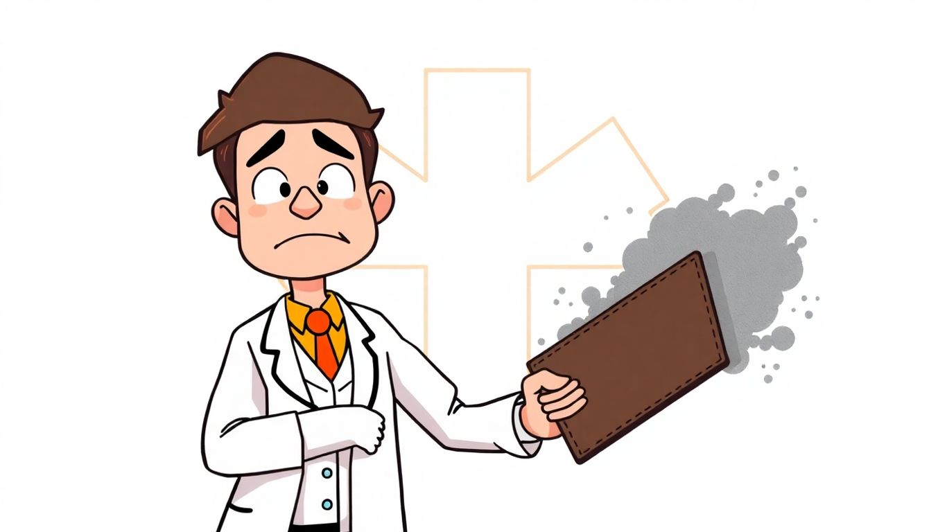Doctor holding empty wallet with medical symbol
