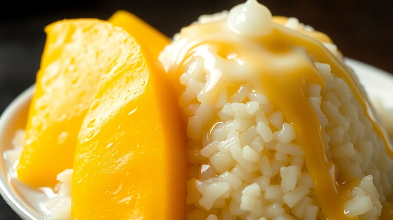 Delicious Thai mango sticky rice with fresh mango and coconut milk.