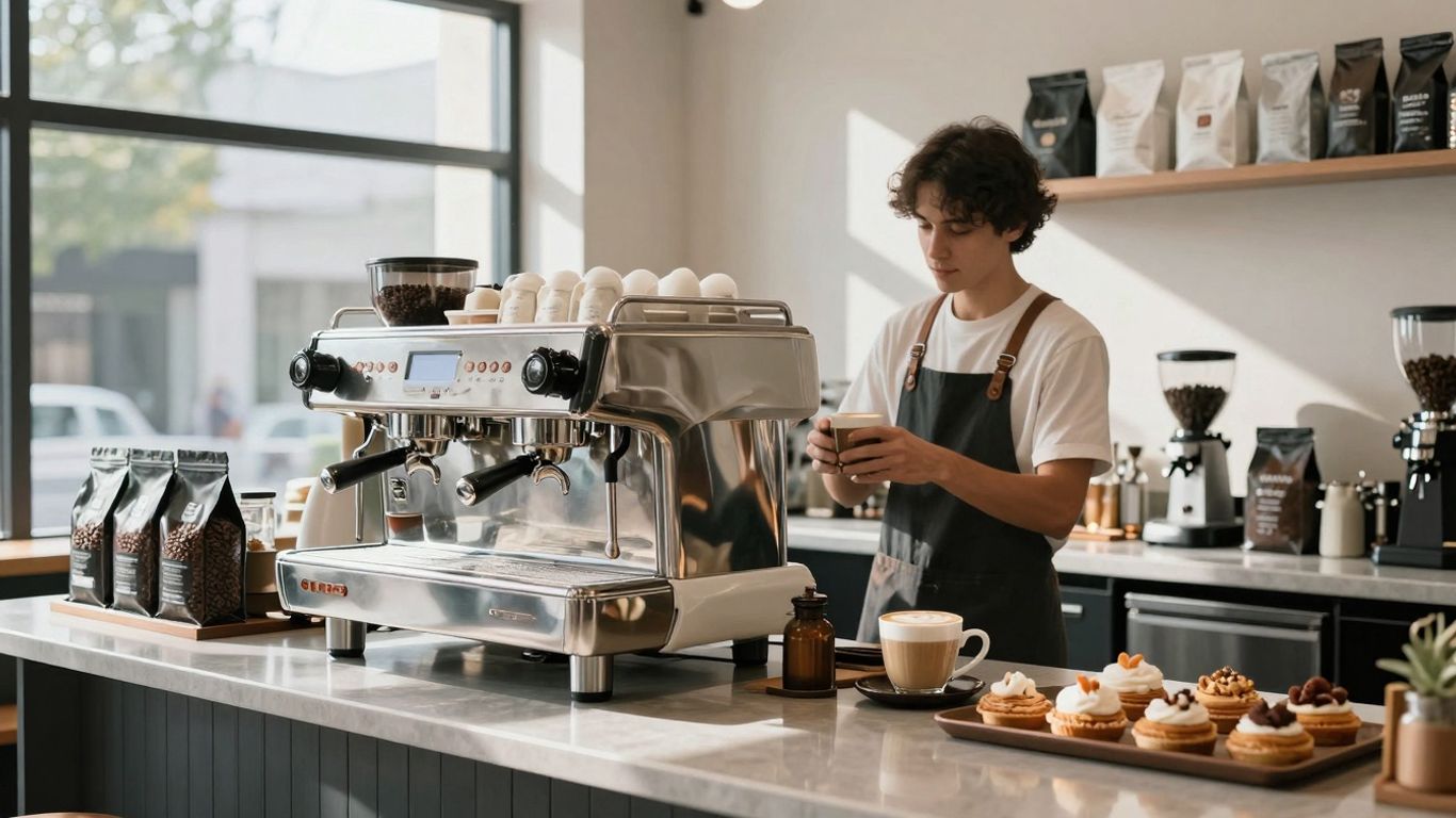 Coffee shop equipment and supplies for starting a business.