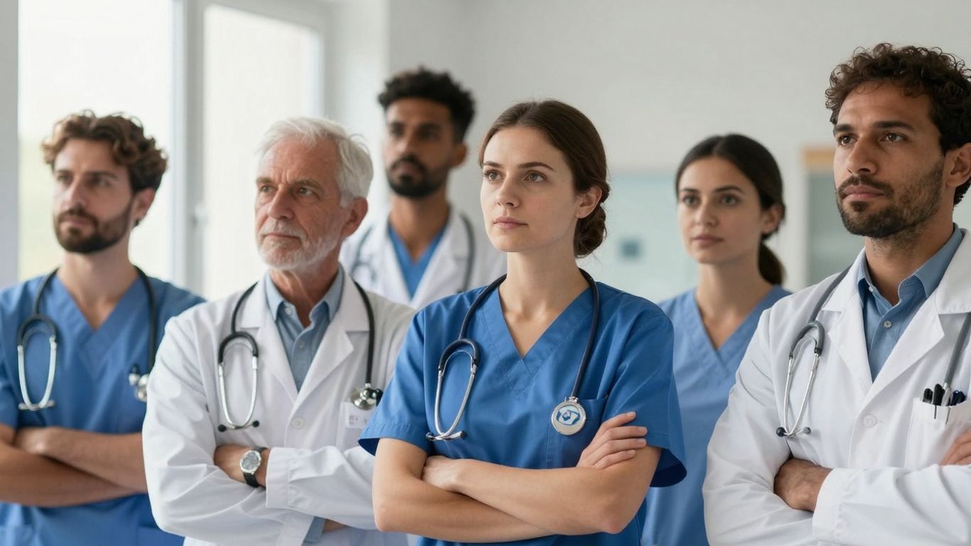 NHS healthcare professionals looking towards a brighter future.