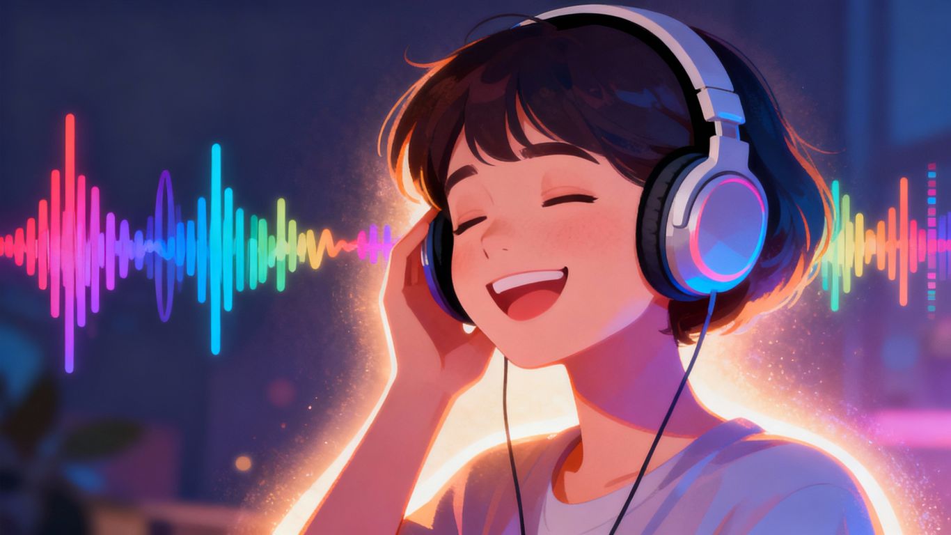 Person listening to music with headphones, earning money.