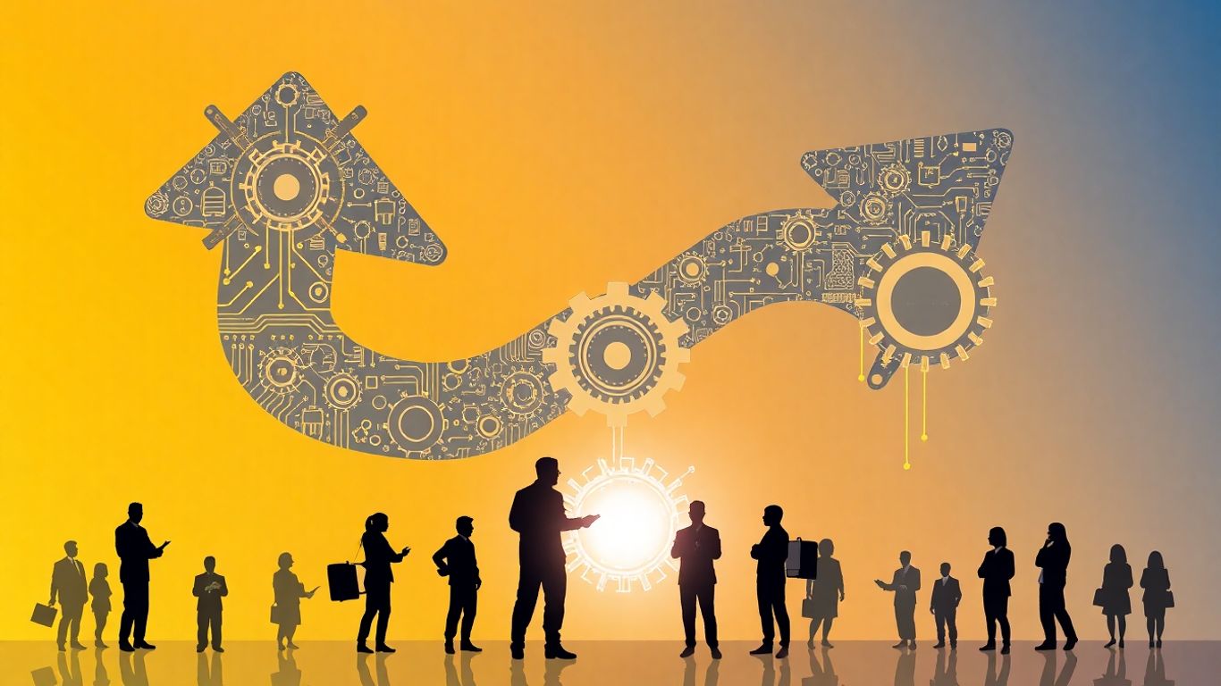 Infographic showing business growth with IT support.