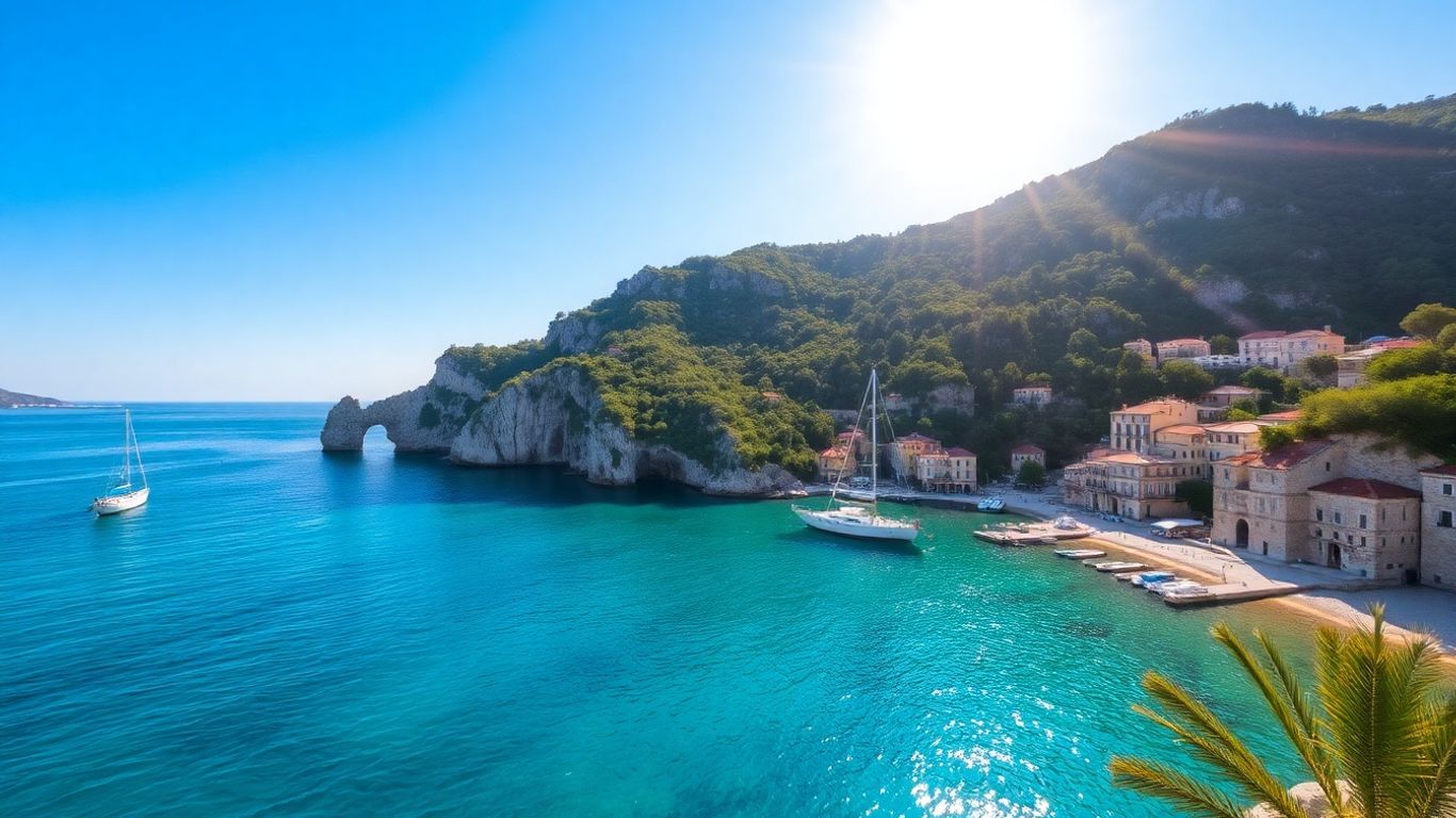 Yachts de luxe amarrés dans une baie d'eau bleue claire près de l'île de Hvar.