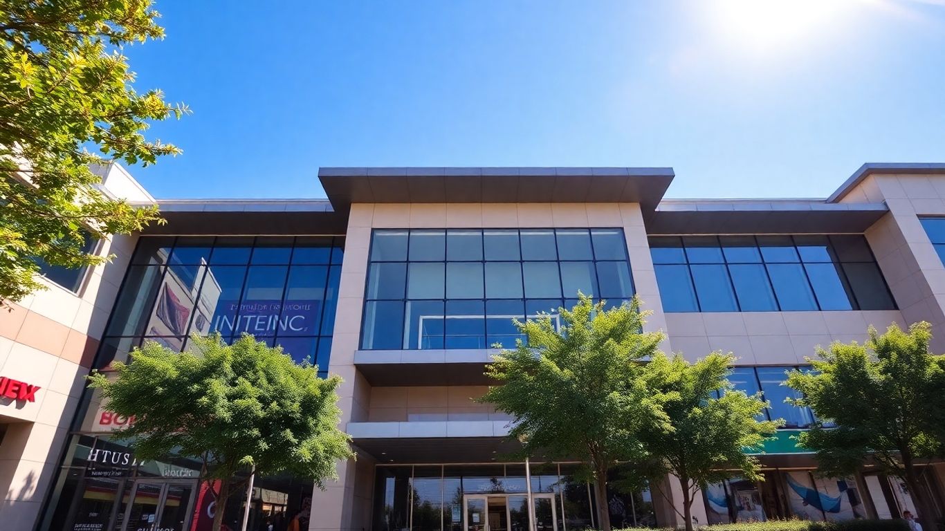 Fachada de um shopping center moderno.