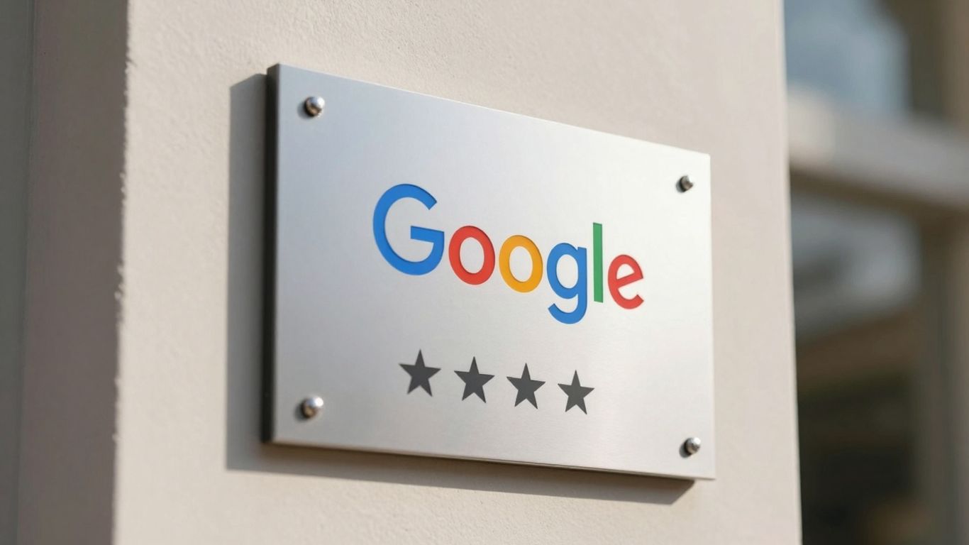 Google review plaque on a wall.