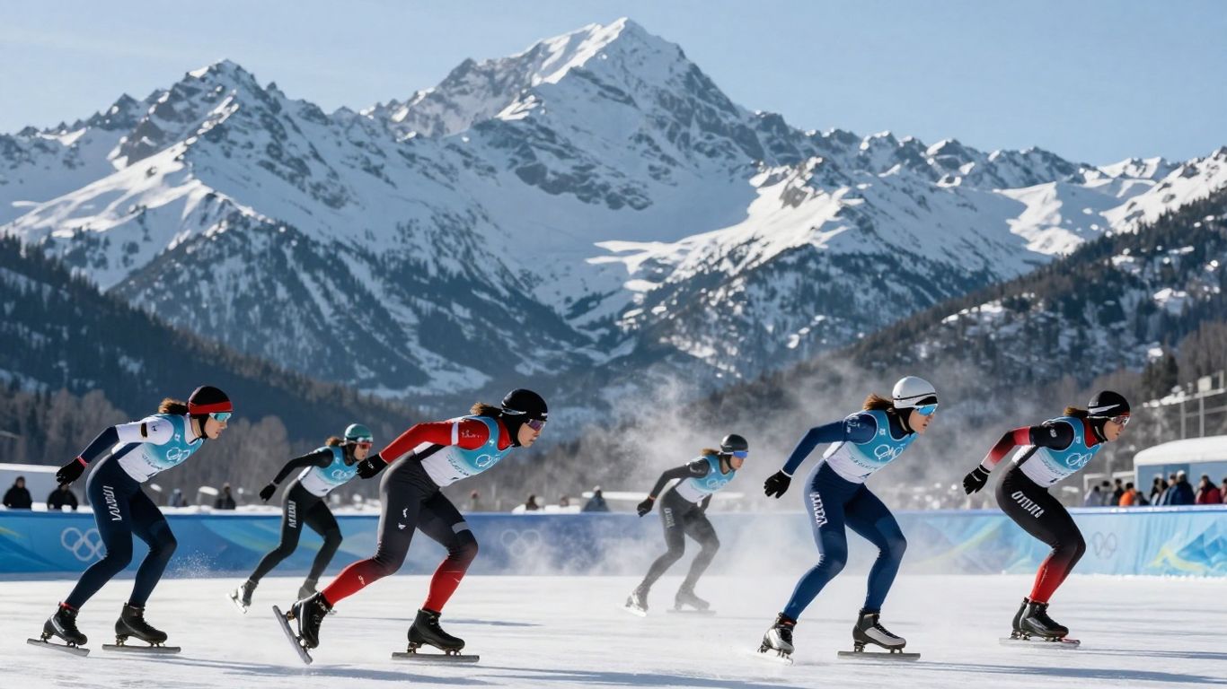 2026 Winter Olympics: What to Expect 4 2026 Winter Olympics athletes on ice with snowy mountains.