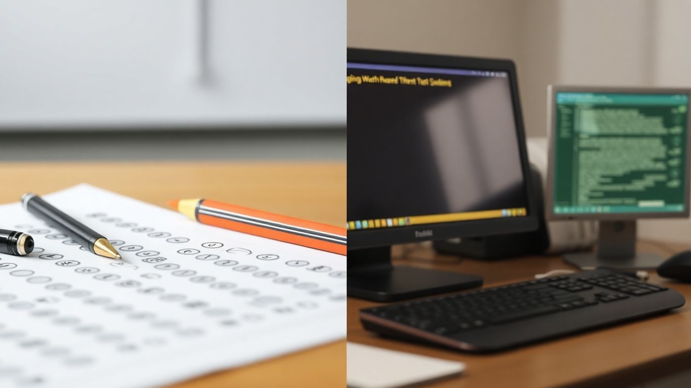 IELTS and TOEFL test environments contrasted visually.