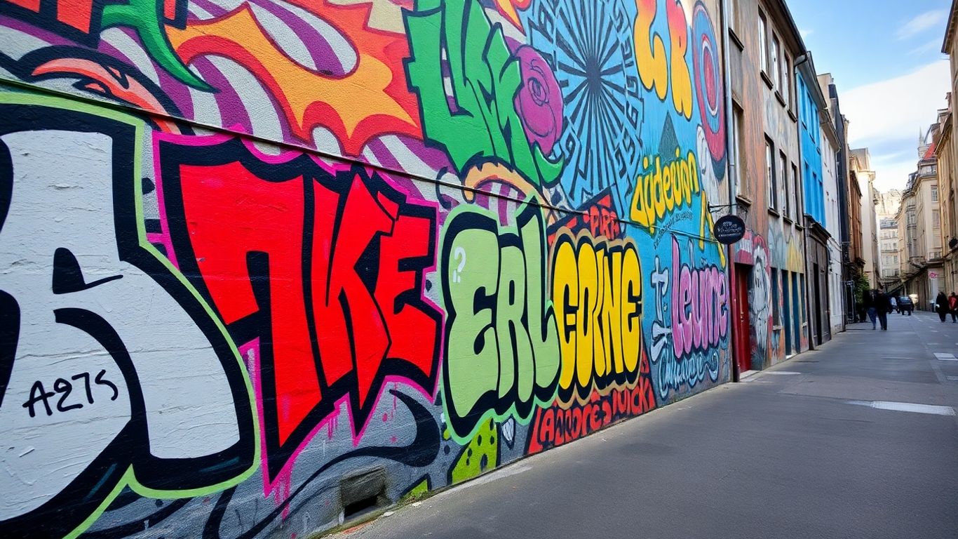 Colorful street art murals in Liège, Belgium.