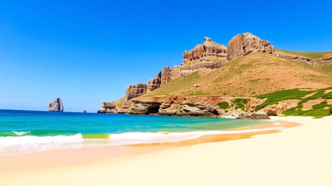 Plaja aurie din Porto Santo, Madeira, cu ape turcoaz.