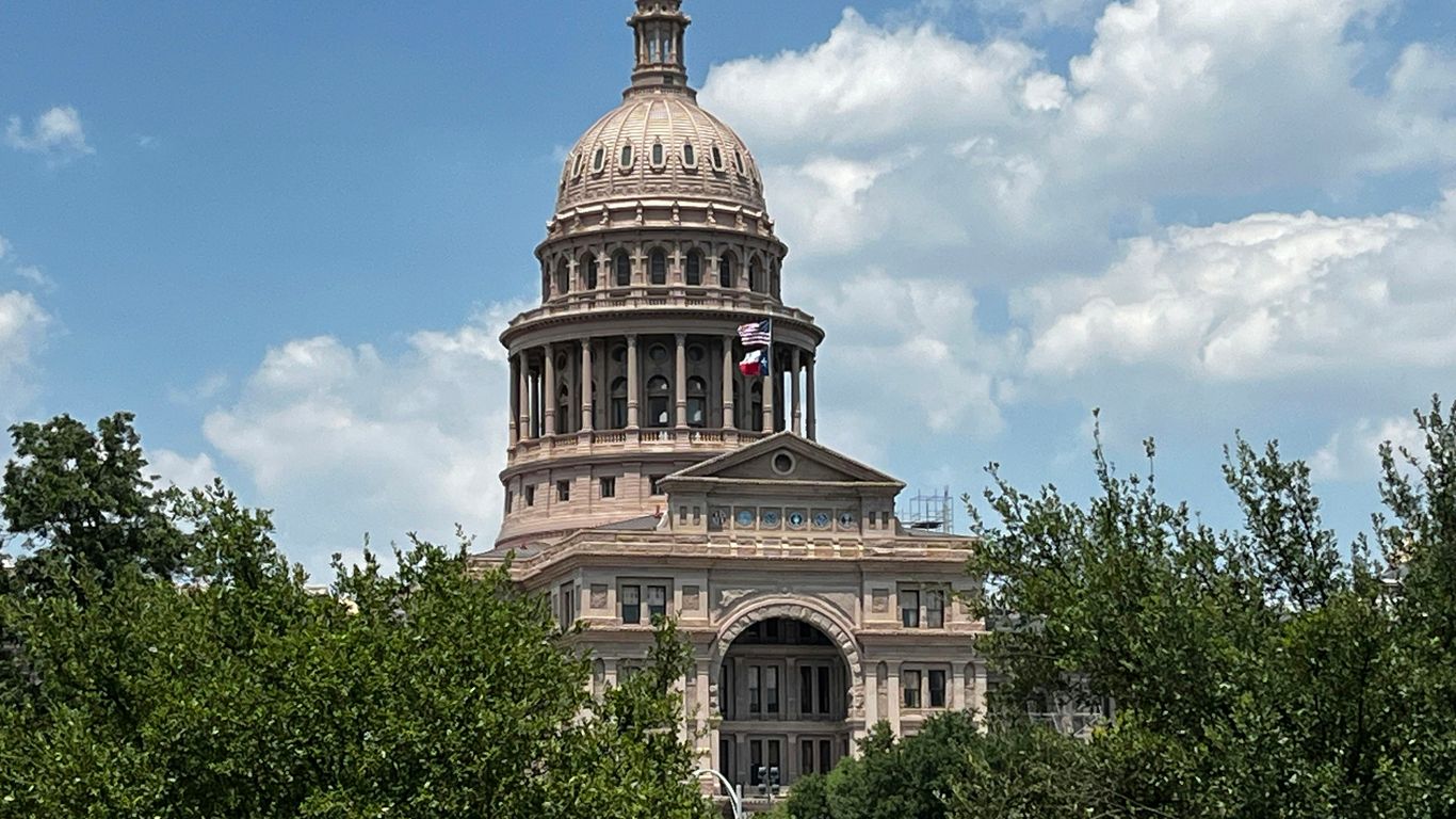 A view of the capitol building through the trees