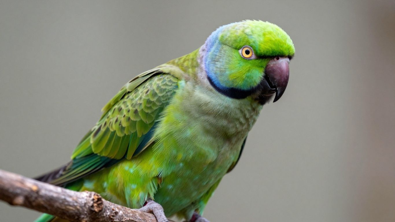 Moustache Parakeet bird perched on a branch.