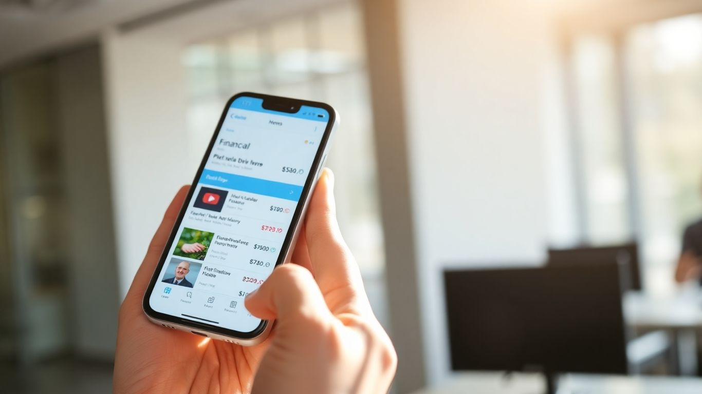 Person using a financial news app on a smartphone.