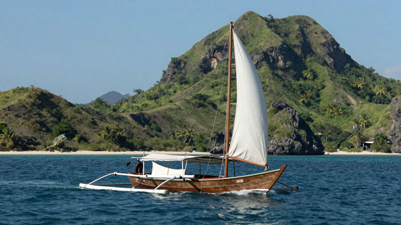 Boat sailing in Komodo National Park waters.