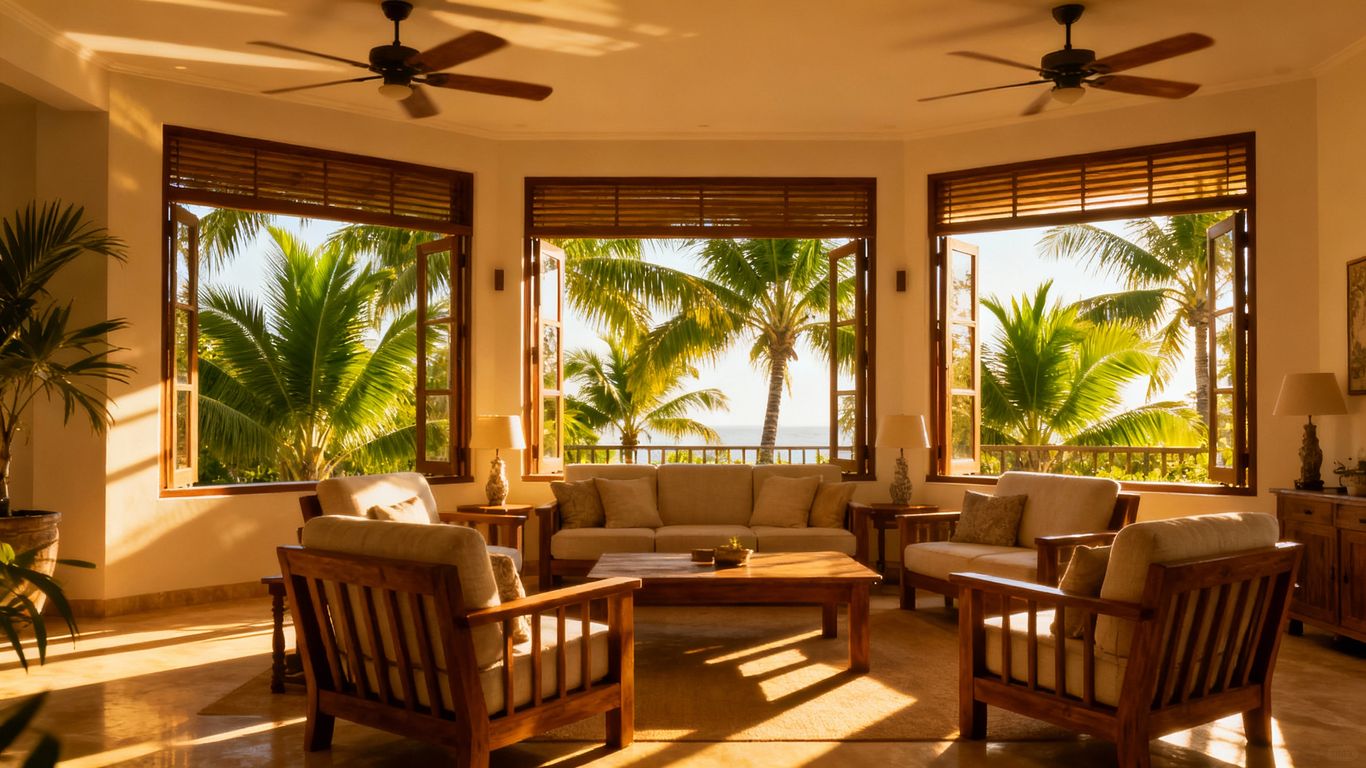 Miami home with open windows and ceiling fans.