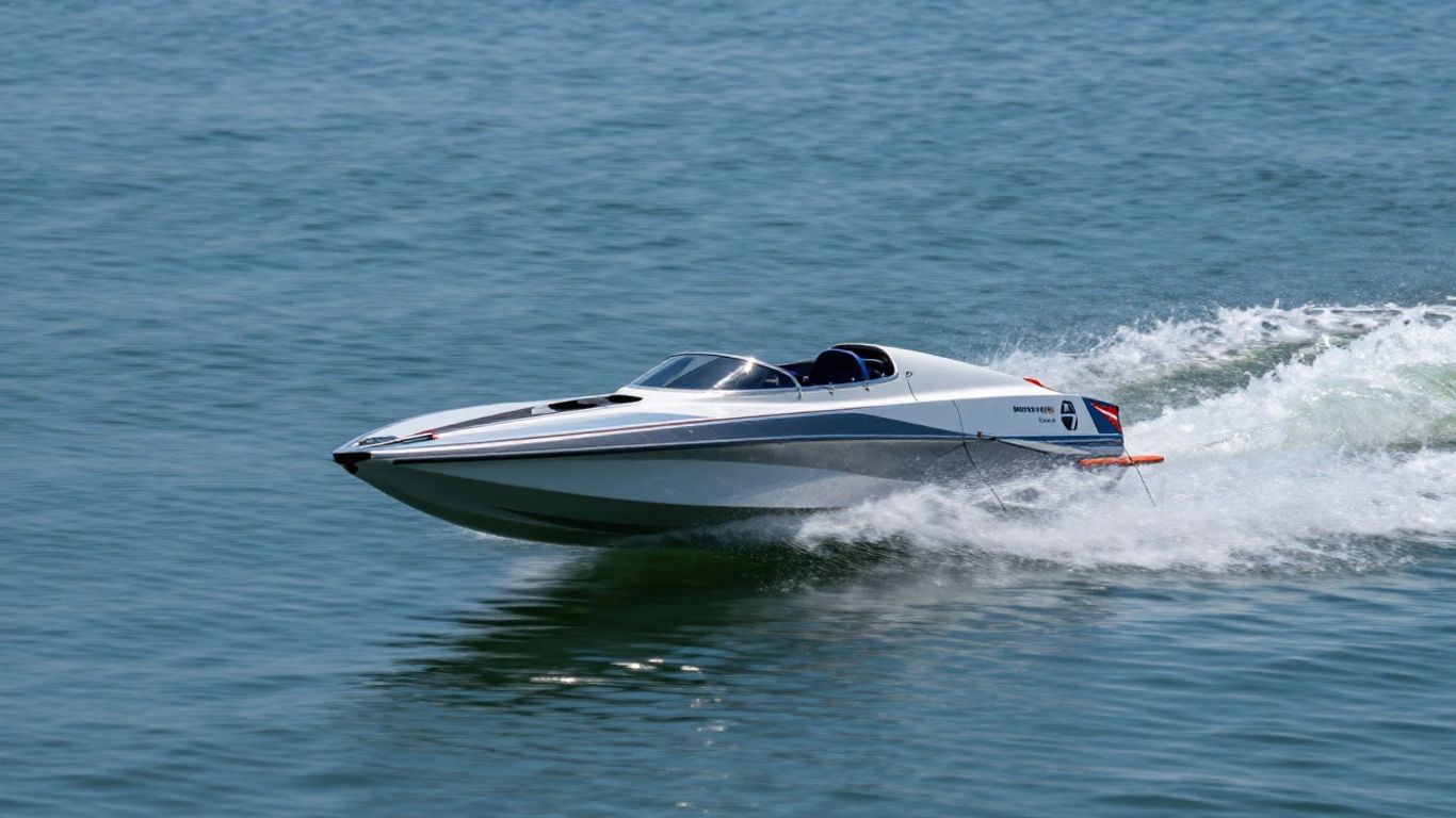 Snelle radiografische boot vaart op blauw water