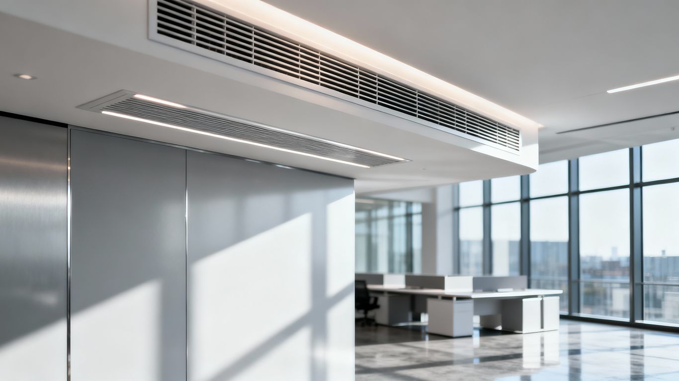 Modern commercial space with integrated air conditioning vents.