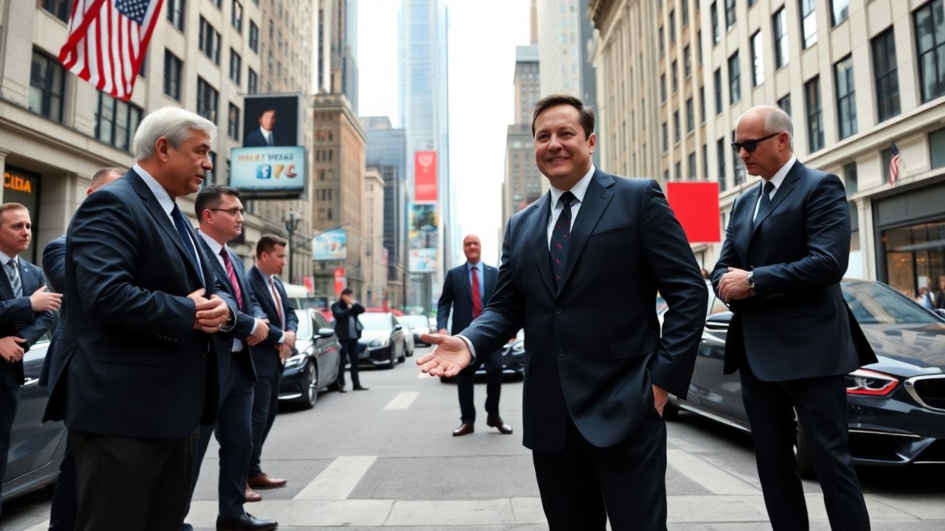 Elon Musk and investor shake hands on Wall Street