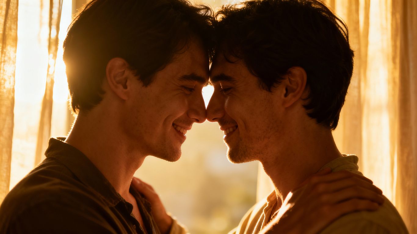 Two people sharing a deep, trusting platonic embrace.