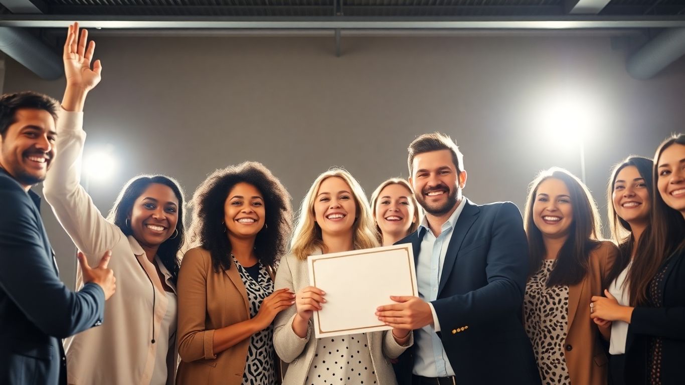 People celebrating career success and achievement.