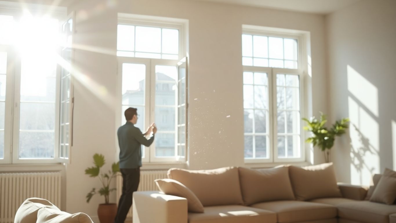 Fenêtre ouverte laissant entrer l'air frais dans une pièce lumineuse.