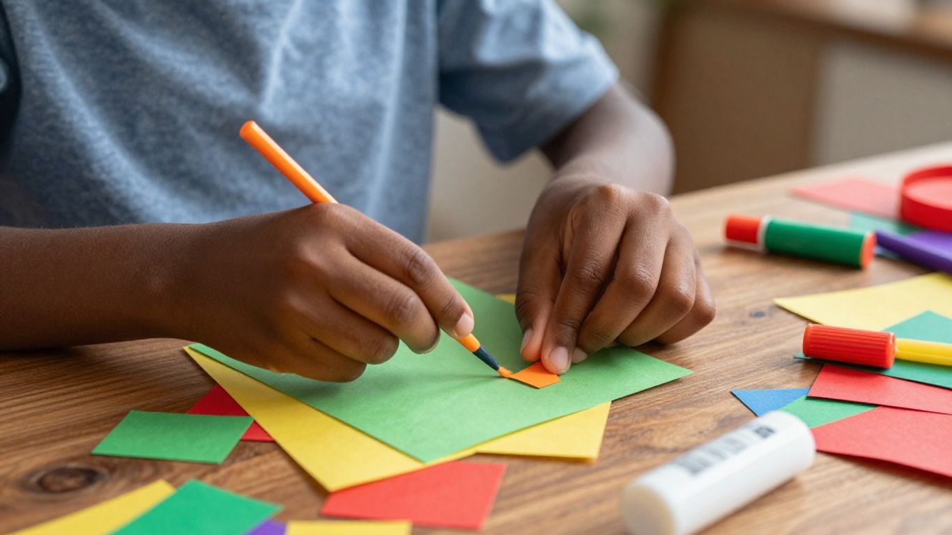 Kinderen knutselen met kleurrijk knutselmateriaal.