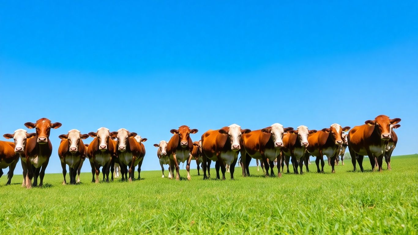 Cattle grazing in a green pasture.