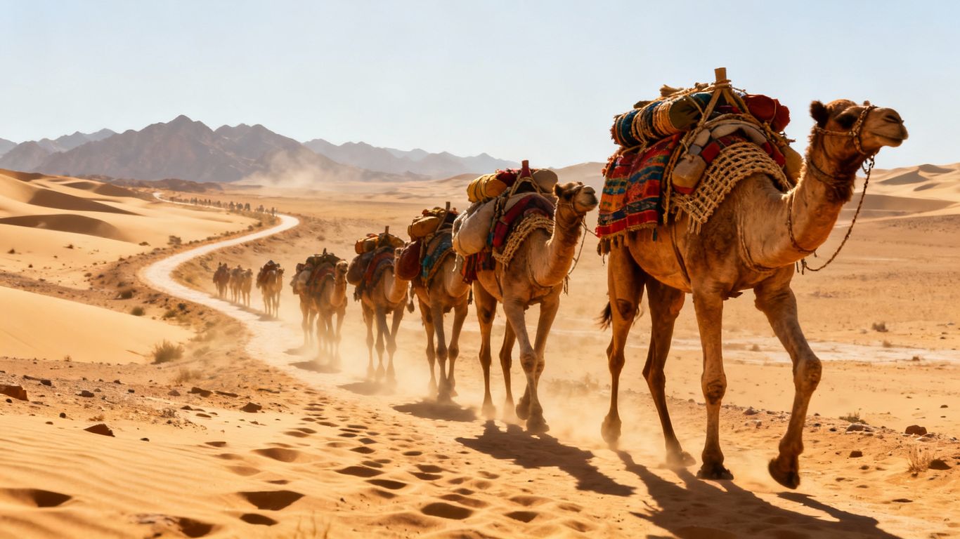 Ancient caravan on a desert path.