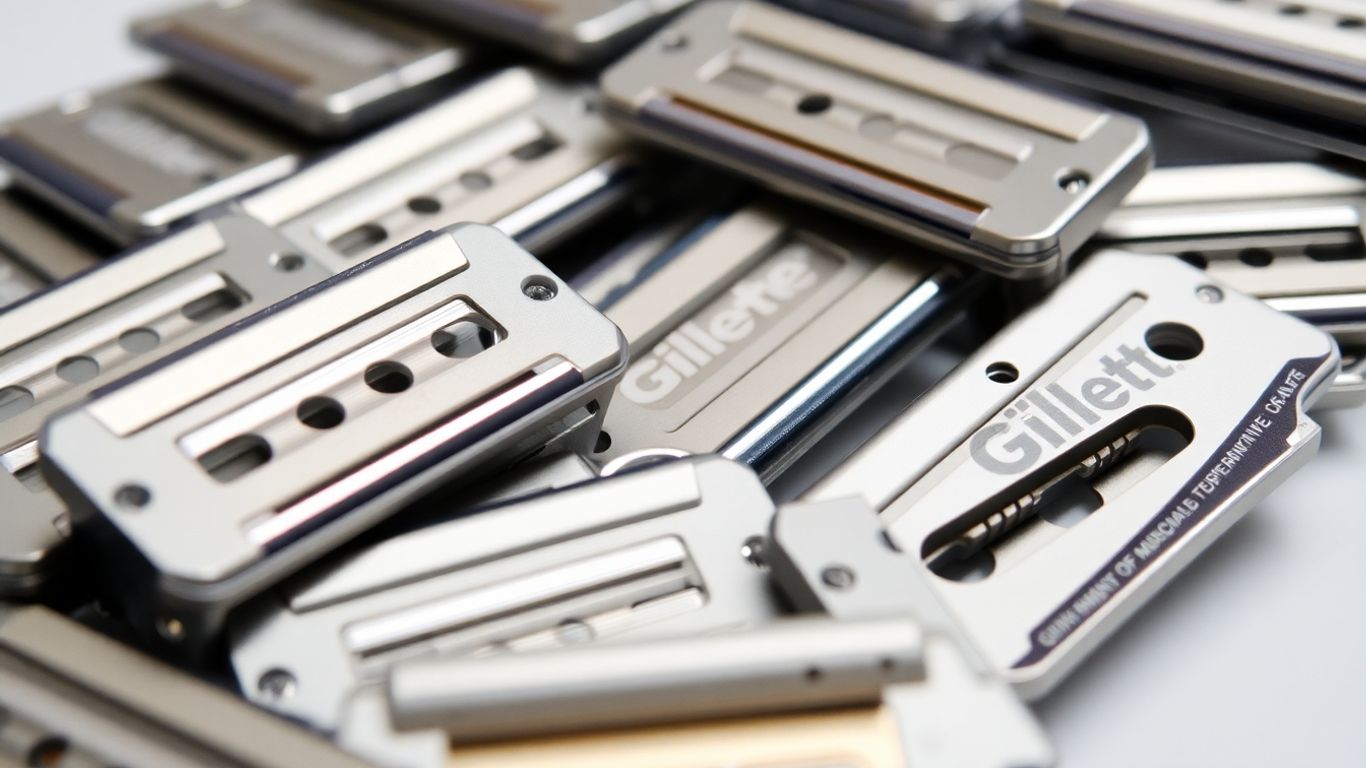 Gillette razor blades arranged for comparison.