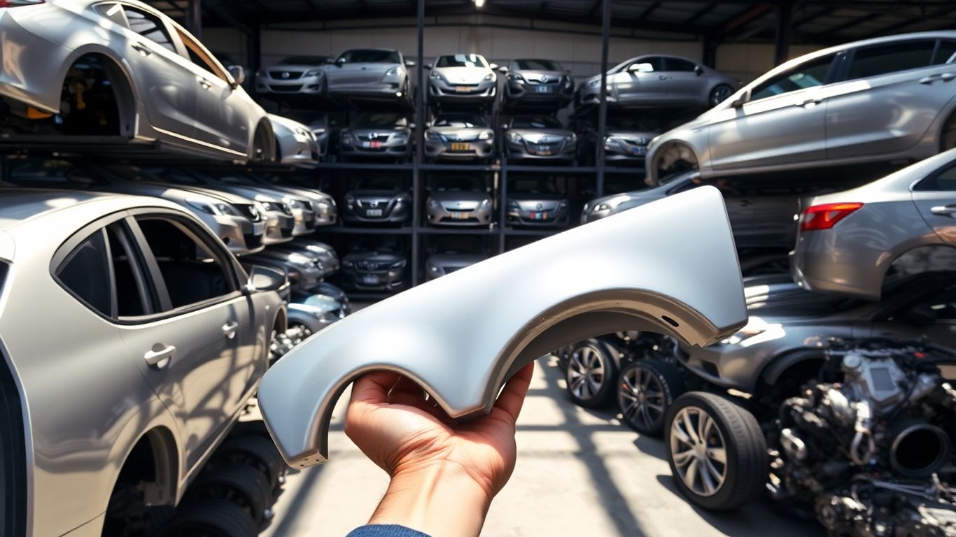 Nissan car parts in a dismantling yard.