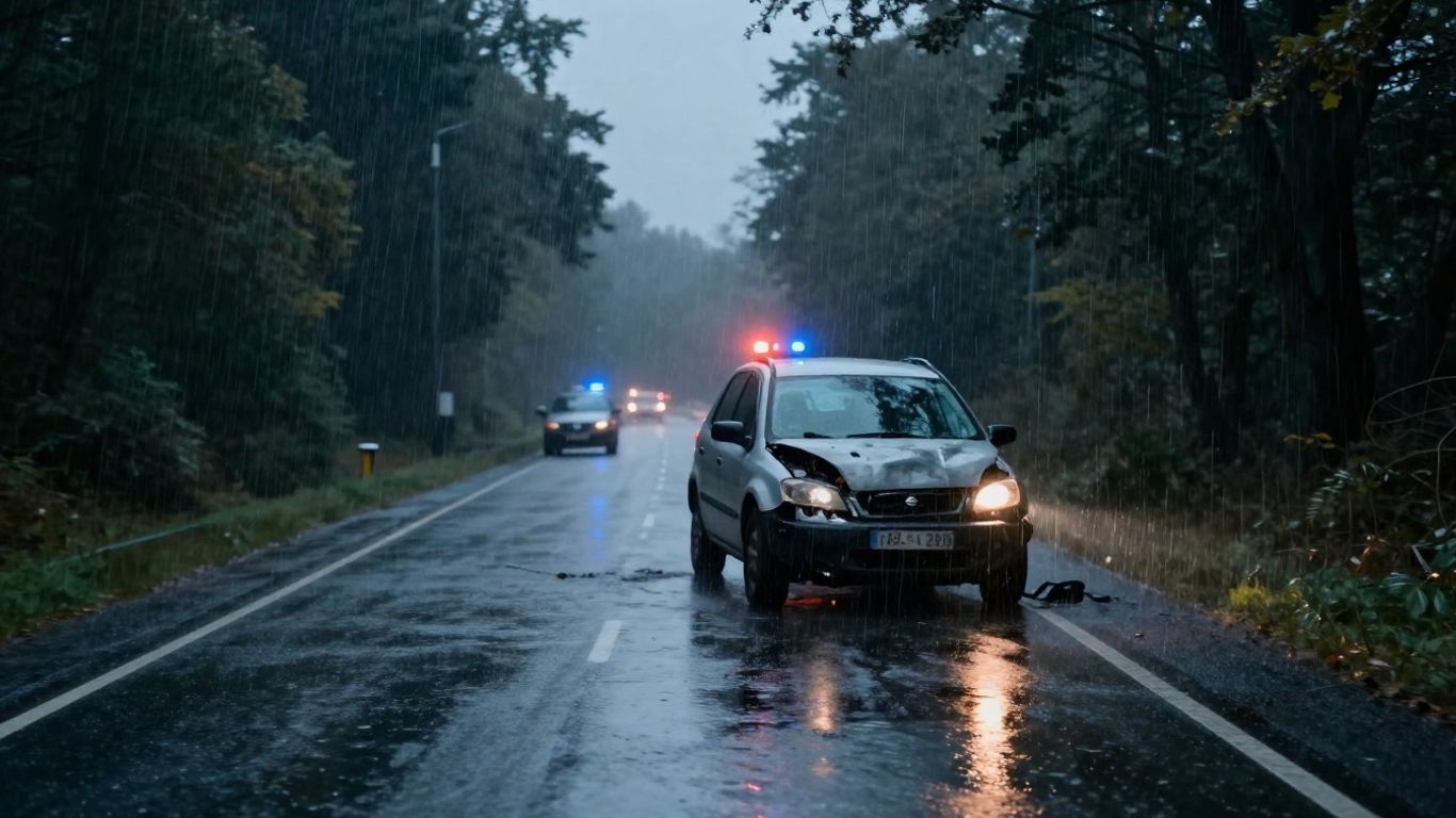 Natte weg in Limburg na een ongeval, regenachtig weer.