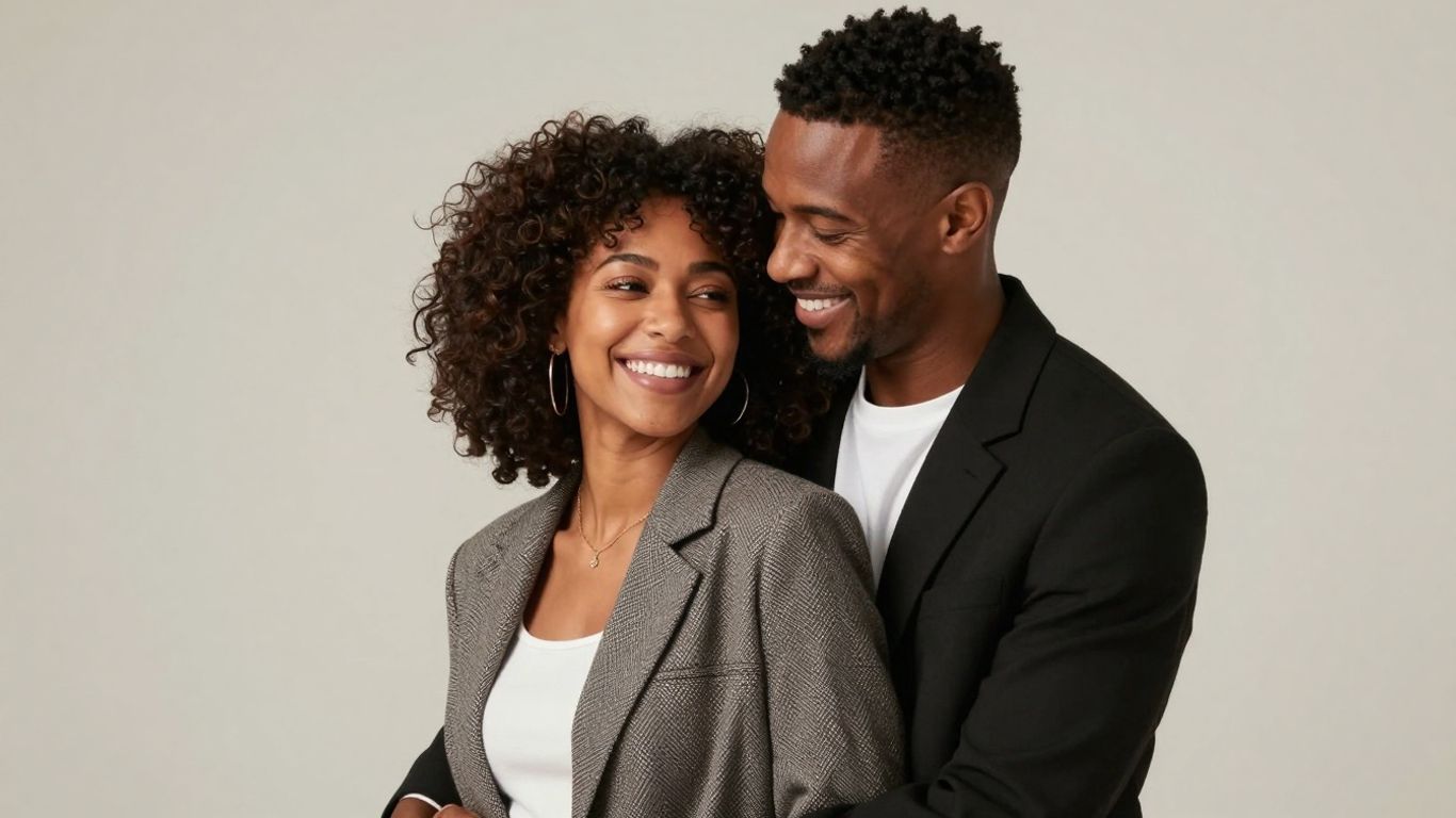 Glückliches Paar bei einem Fotoshooting im Studio