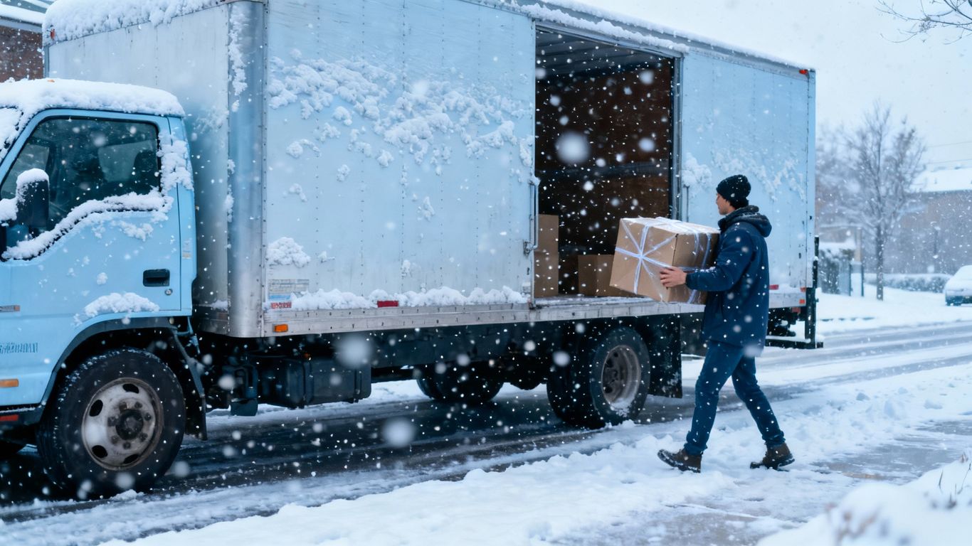 Moving valuables in winter snow.