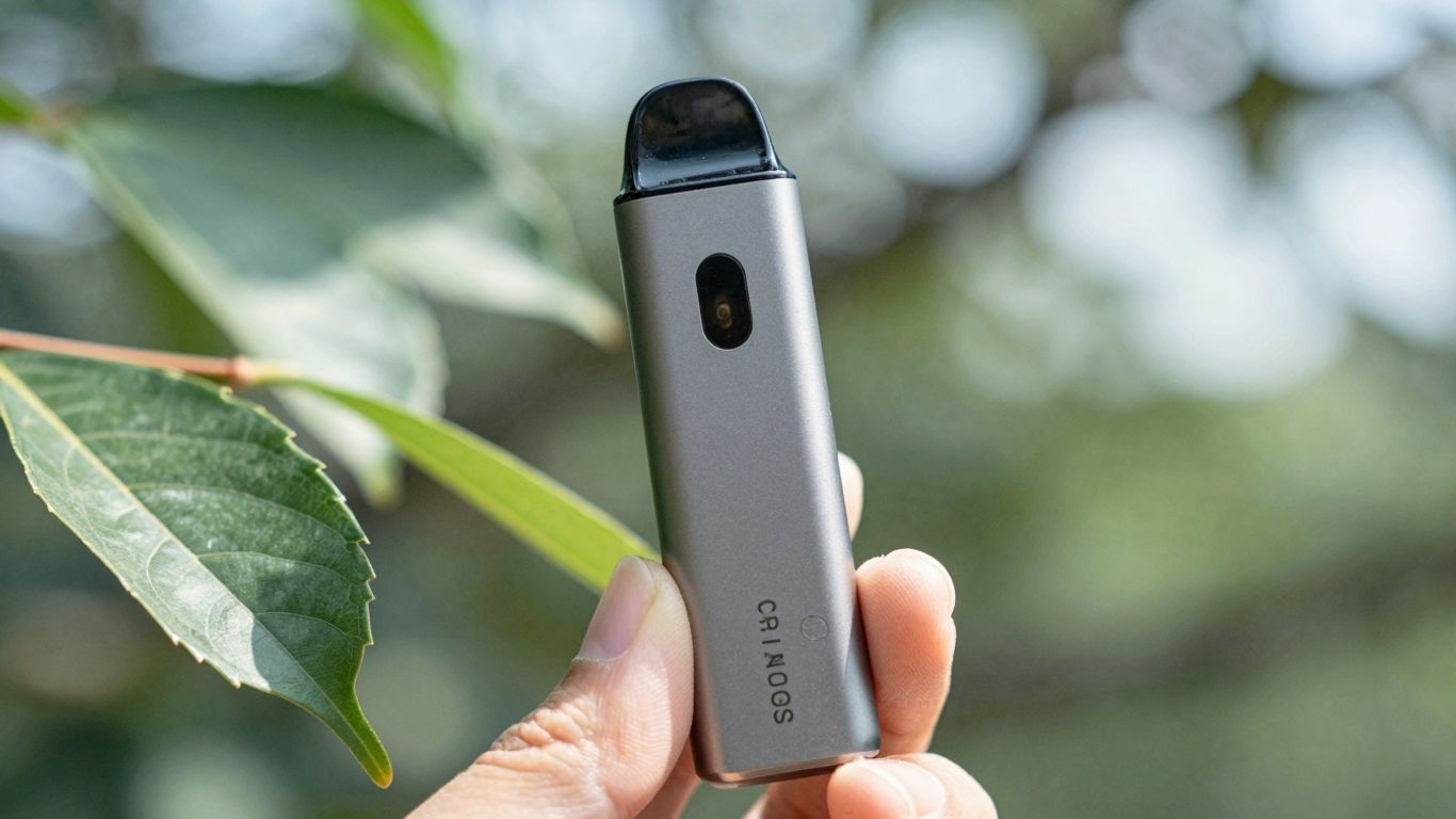 Umweltfreundliches Dampfen mit wiederverwendbarem Vape und Blatt.