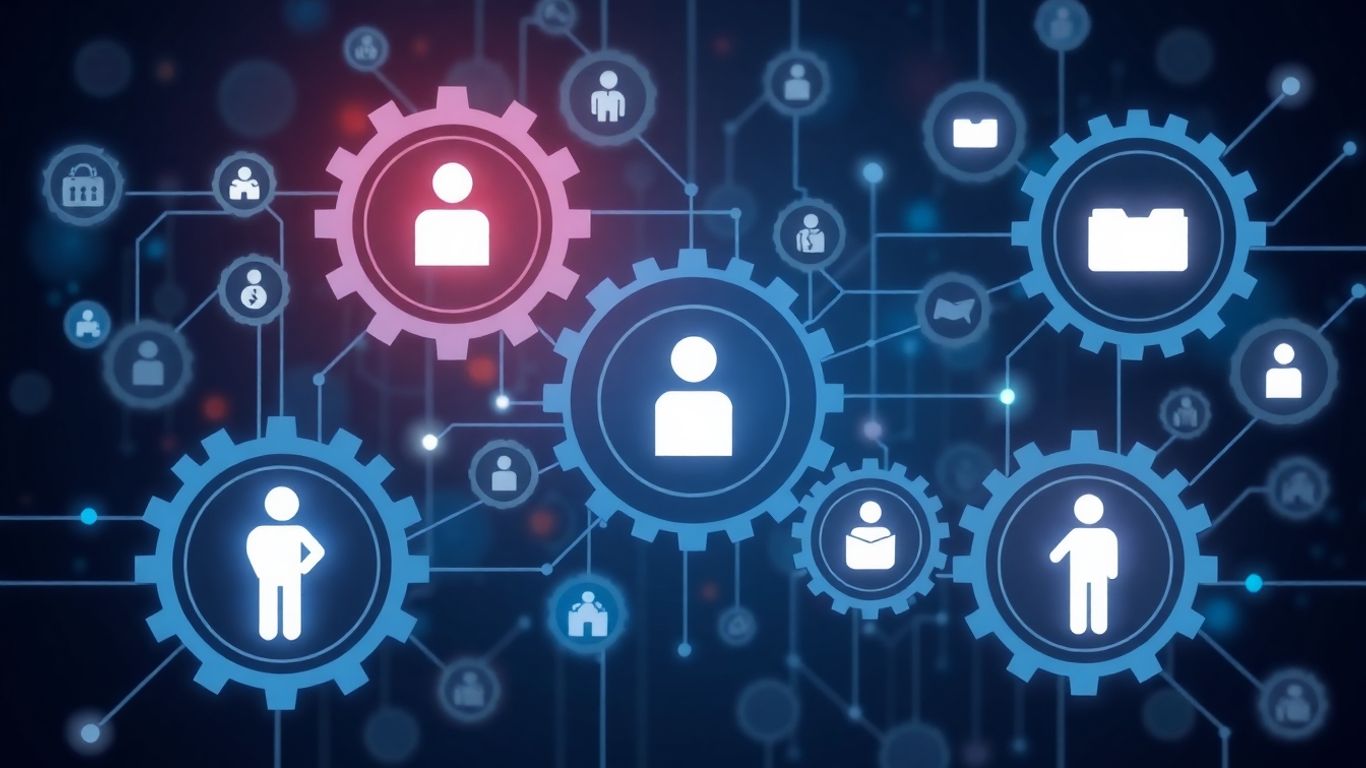 Engrenages numériques connectés déclenchant des contenus personnalisés.