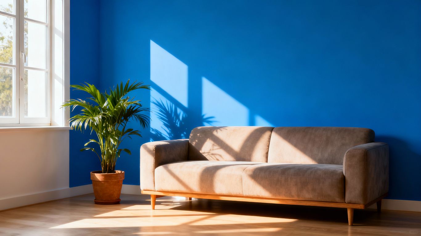 Freshly painted blue living room interior