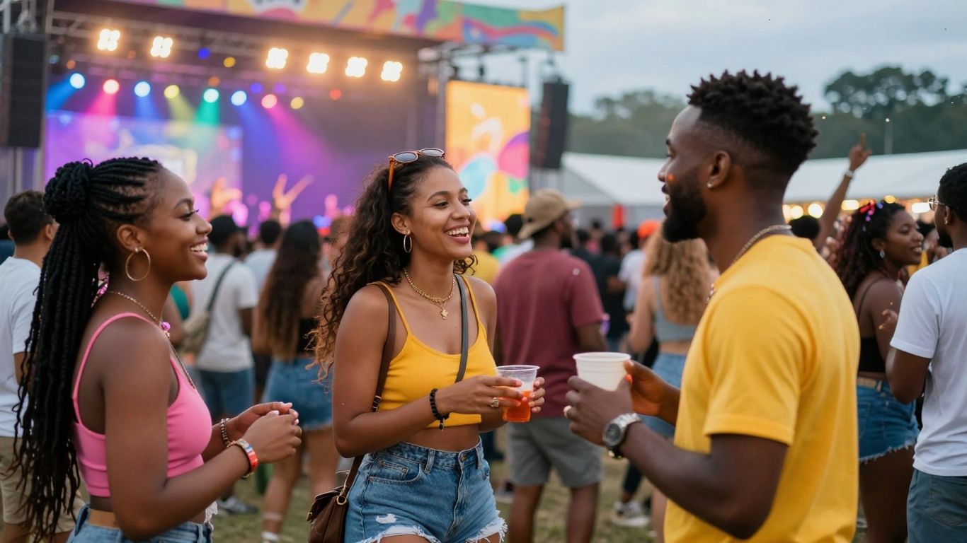 Mensen genieten van een festival met een bijbaan.
