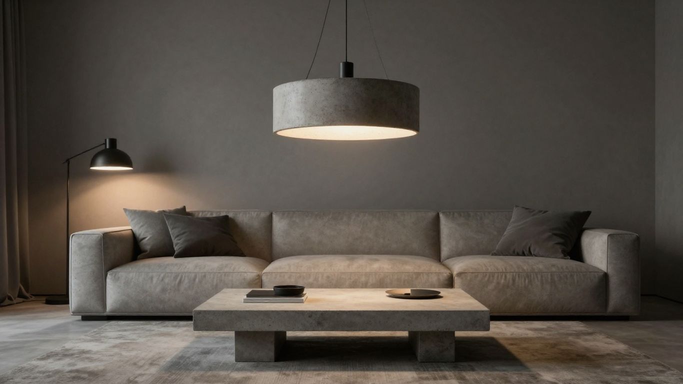 Concrete pendant light in a modern living room.